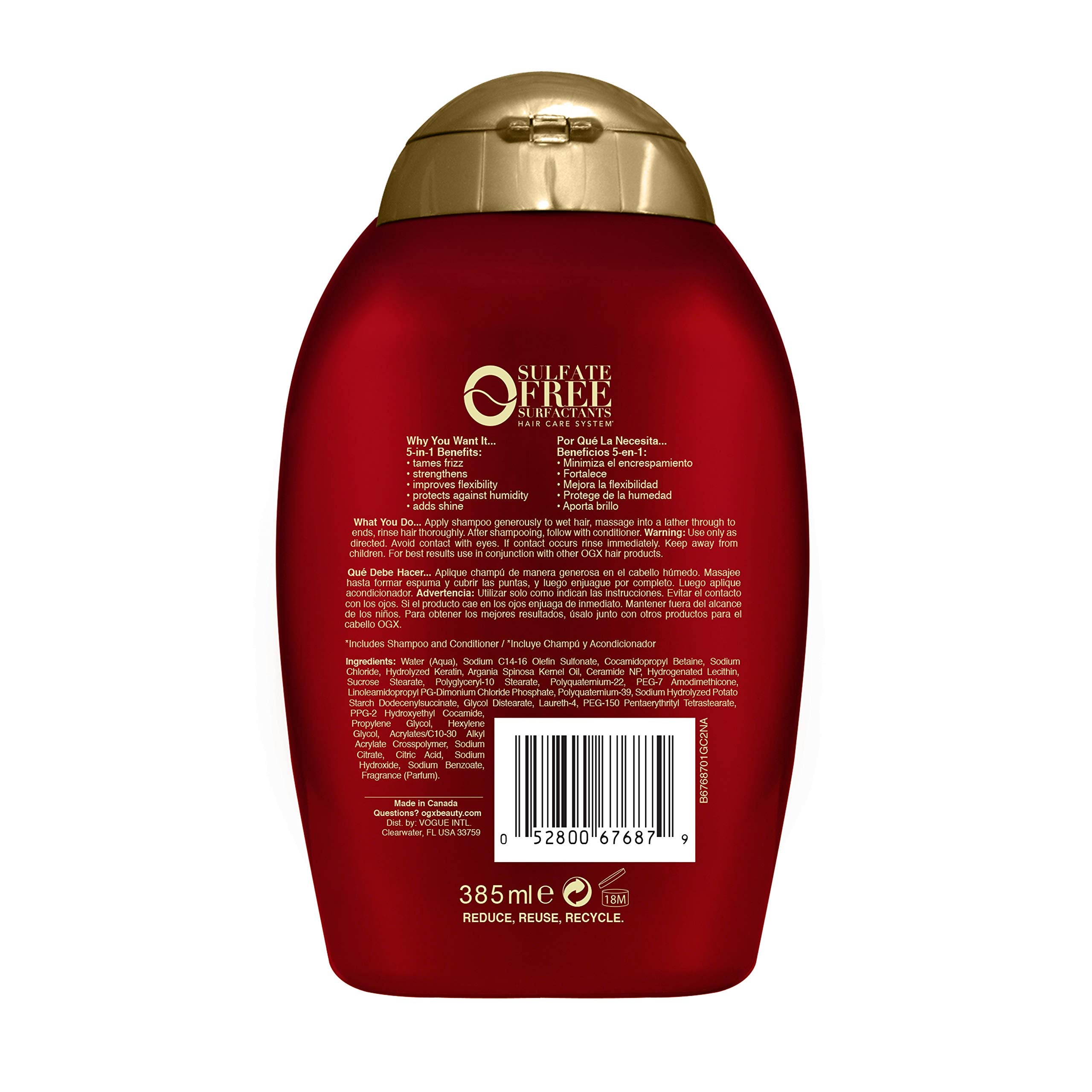 OGX Frizz-Free + Keratin Smoothing Oil Shampoo, 5 in 1, for Frizzy Hair, Shiny Hair, 13 Fl Oz